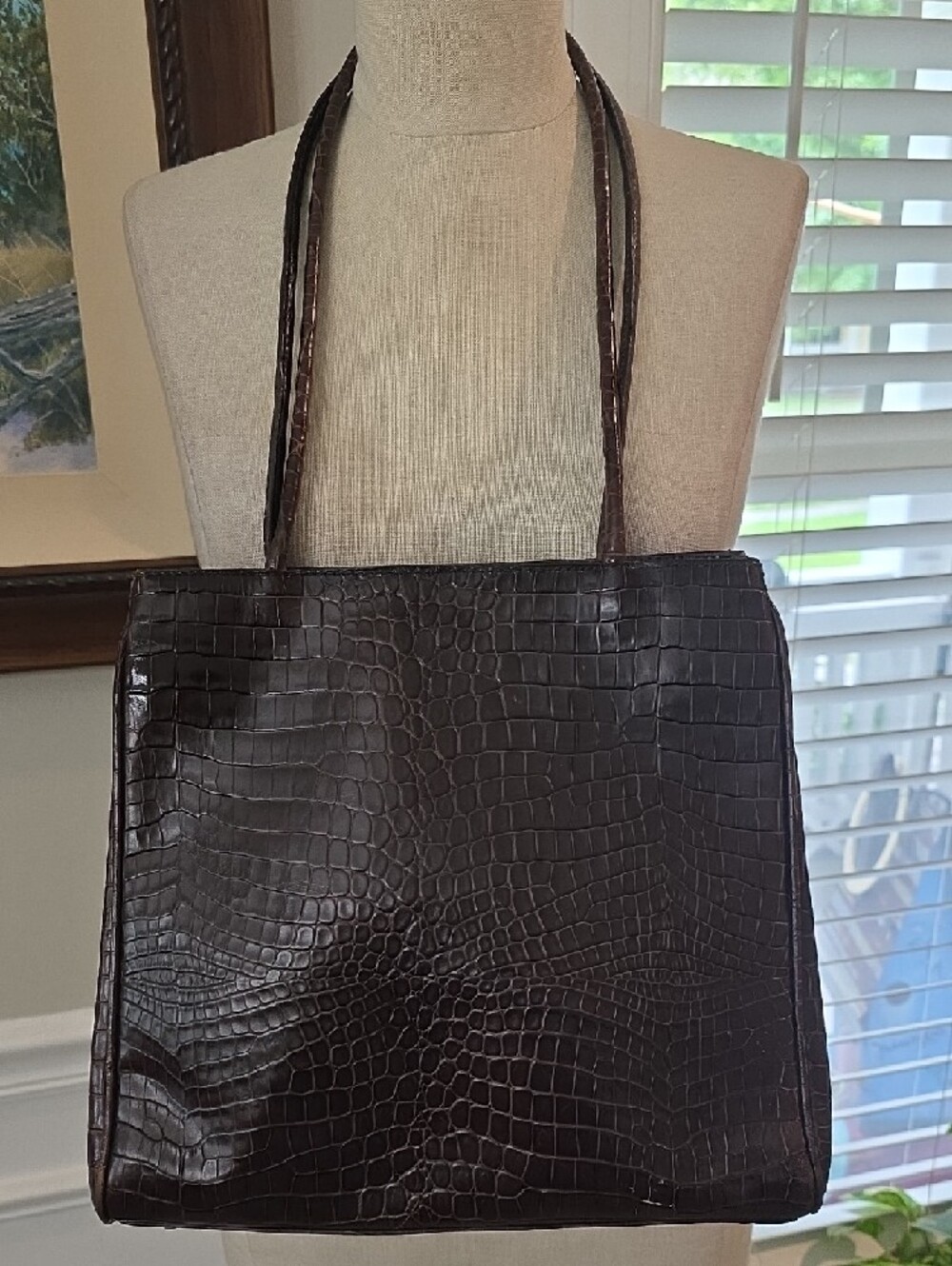 Talbots Dark Brown Croc-Embossed Leather Shoulder Tote - Picture 3 of 8
